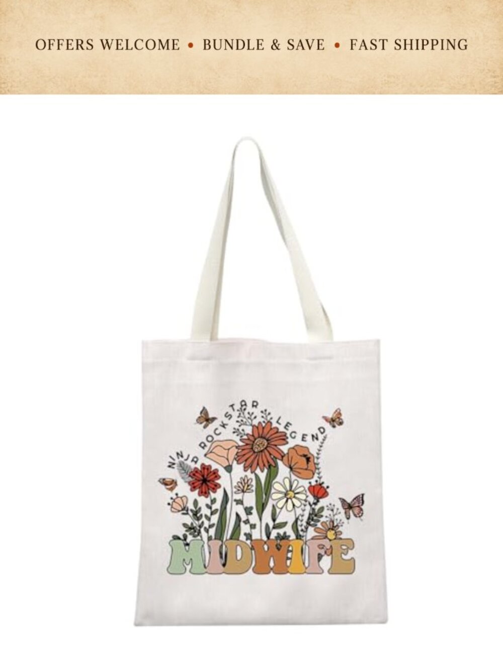Canvas Tote Bag Midwife Doula OB Nurse Obstetrician Gift Shoulder Handbag